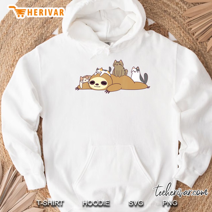 Sloth Loves Kitty Cats Funny Cute Kawaii Lazy Sloth & Feline Hoodie