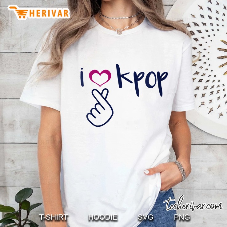 Womens I Love Kpop Music Finger Heart K-Pop Fan Gift Teen Girl Kids Ladies Tee