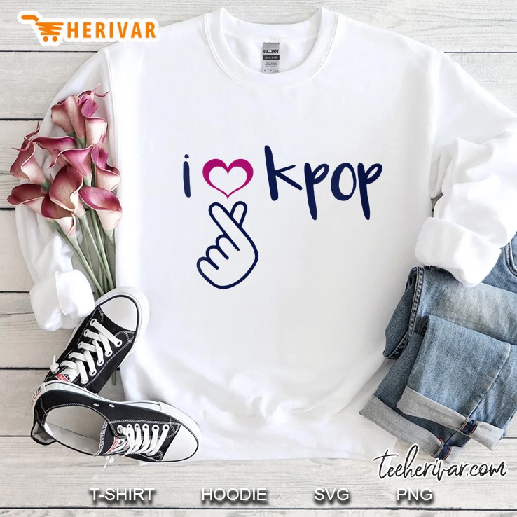 Womens I Love Kpop Music Finger Heart K-Pop Fan Gift Teen Girl Kids Sweatshirt