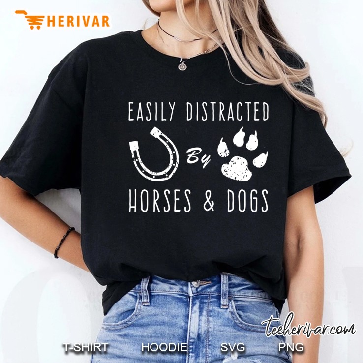 Easily Distracted By Horses And Dogs Gift For Horse Riders Pullover Hoodie