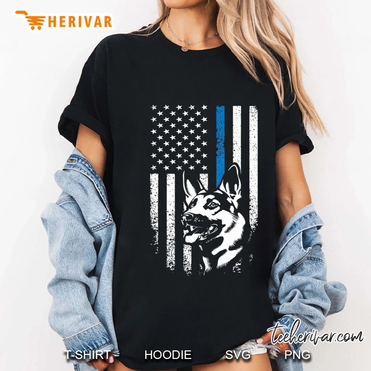 German Shepherd K9 Police Dog Thin Blue Line Flag Shirt Ladies Tee