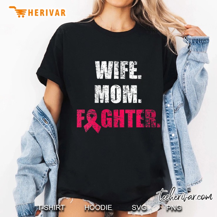 Womens Wife Mom Fighter Gift Breast Cancer Awareness V-Neck Hoodie