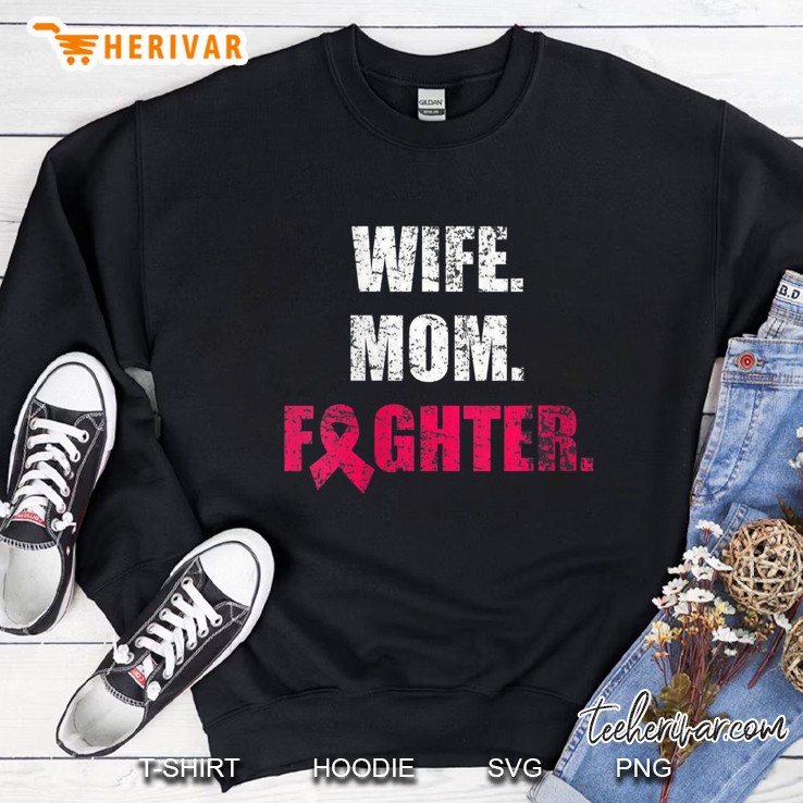 Womens Wife Mom Fighter Gift Breast Cancer Awareness V-Neck Mugs