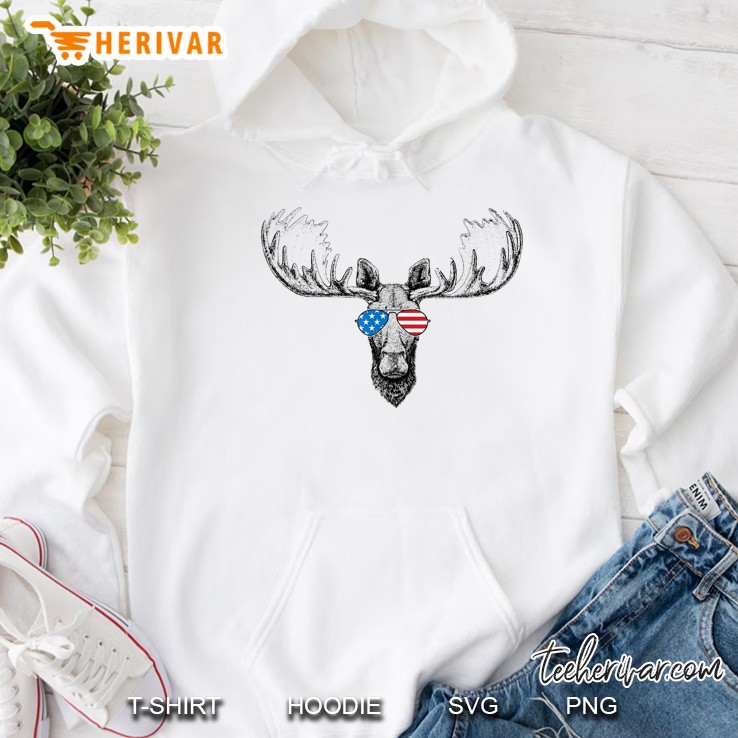 Cool Moose Patriotic Usa Flag Aviator Glasses Design Hoodie