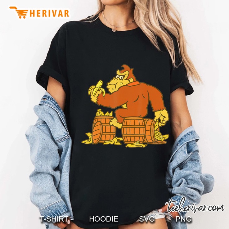 Donkey Kong Eating Bananas On Barrel Ladies Tee