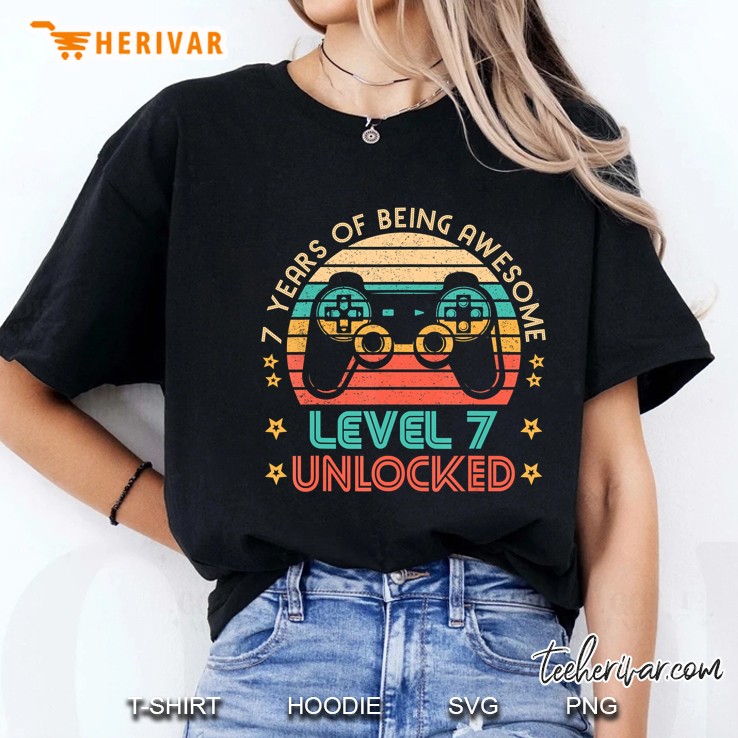 Vintage 7Th Birthday Level 7 Unlocked Funny Gamer Ladies Tee