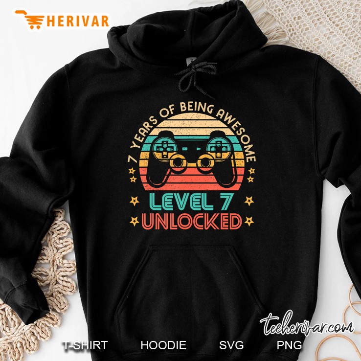 Vintage 7Th Birthday Level 7 Unlocked Funny Gamer Hoodie