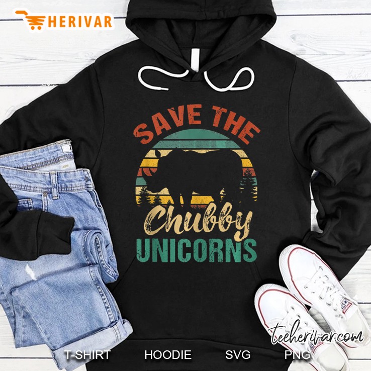 Funny Vintage Retro Rhinoceros Save The Chubby Unicorns Hoodie