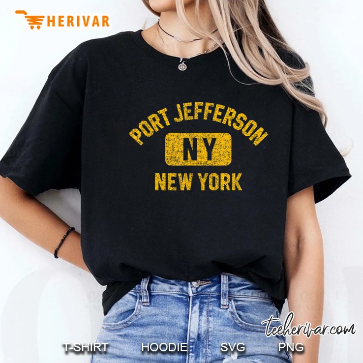 Port Jefferson Ny Gym Style Distressed Amber Print Ladies Tee