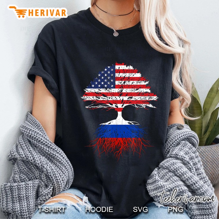 Russia Roots Russian American Flag Immigrant Citizenship Ladies Tee