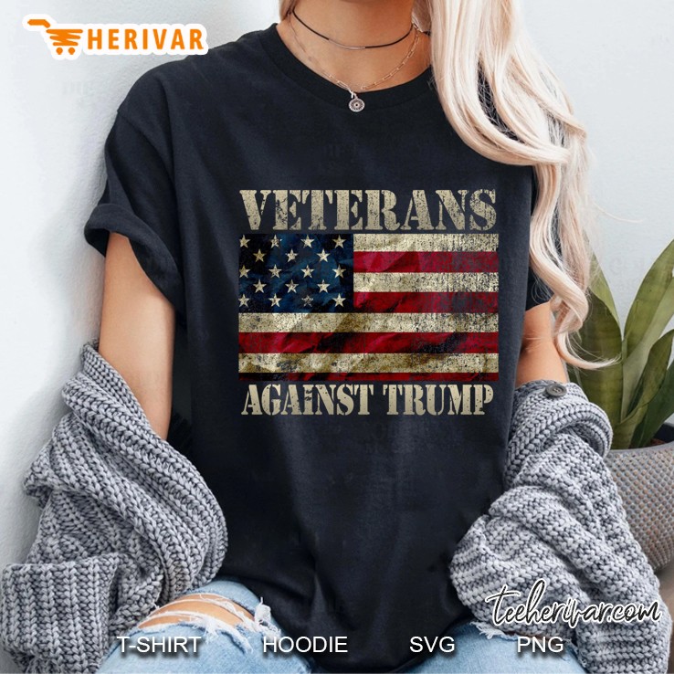Vintage Veterans Against Trump American Flag Pullover Ladies Tee