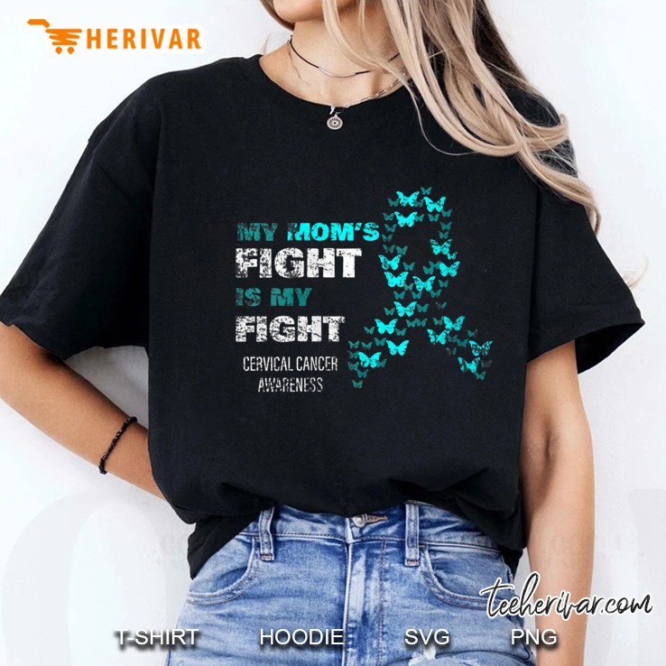 Womens My Moms Fight Is My Fight Cervical Cancer Awareness V-Neck Hoodie