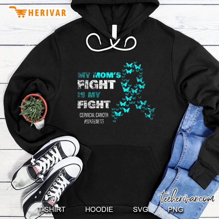 Womens My Moms Fight Is My Fight Cervical Cancer Awareness V-Neck Mugs