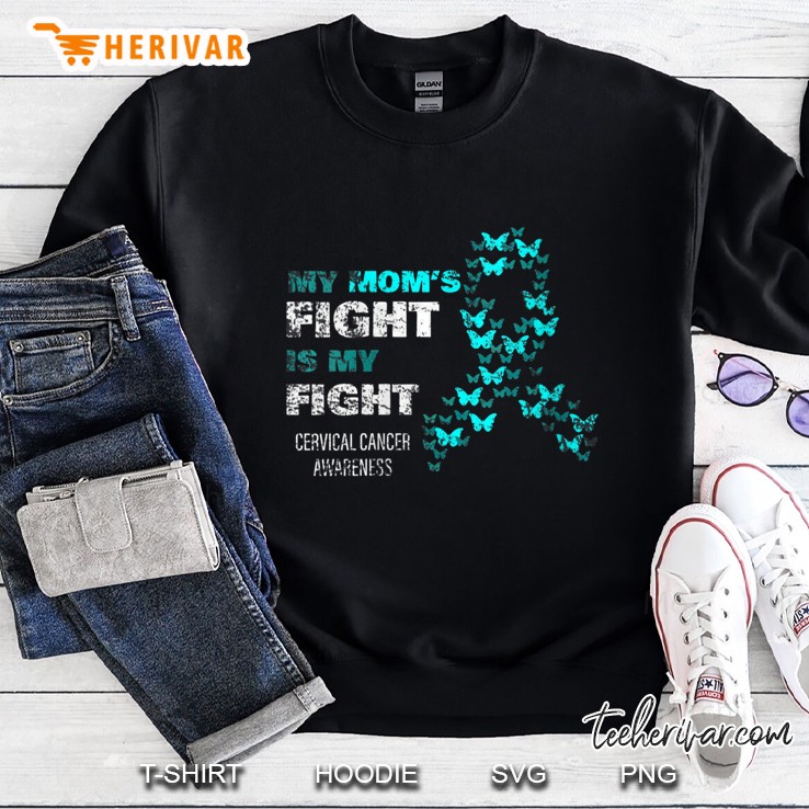 Womens My Moms Fight Is My Fight Cervical Cancer Awareness V-Neck Mugs