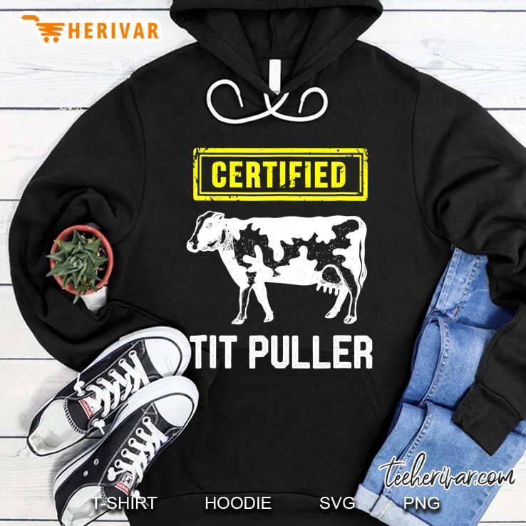 Certified Tit Puller Funny Cow Farming Hoodie