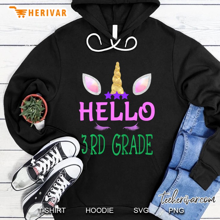 Kids Hello 3Rd Grade Unicorn Back To School First Day Girls Gift Hoodie