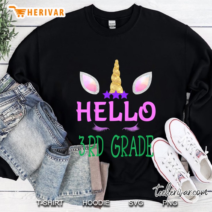 Kids Hello 3Rd Grade Unicorn Back To School First Day Girls Gift Sweatshirt