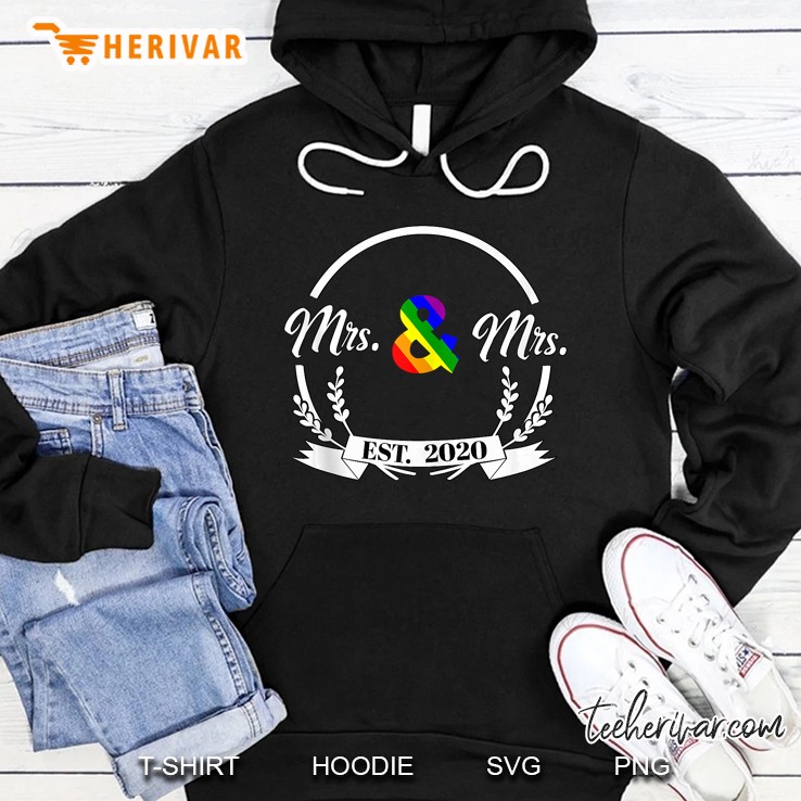 Newlywed Just Married Lesbian Wedding Mrs And Mrs Est 2020 Ver2 Hoodie