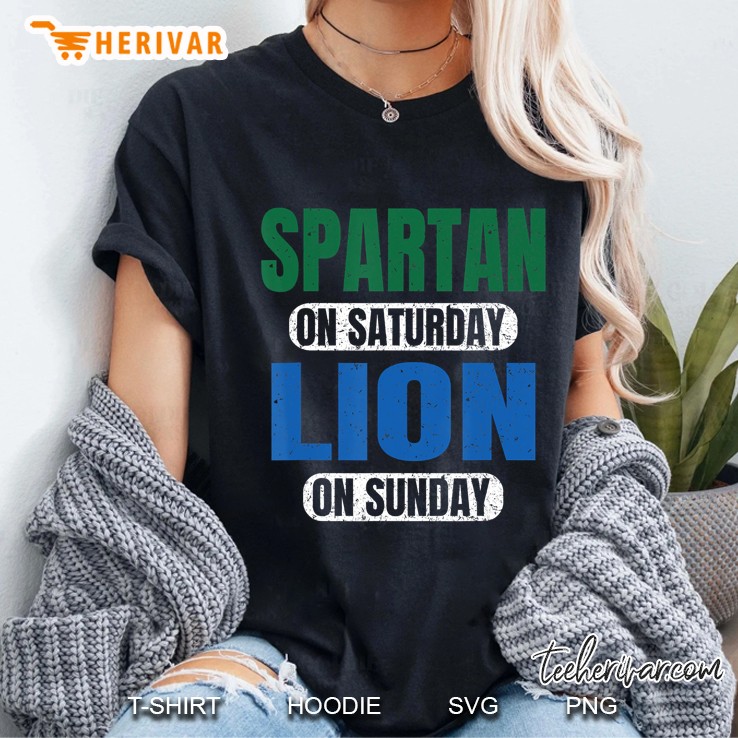 Spartan On Saturday Lion On Sunday Detroit Gift Ideas Funny Ladies Tee