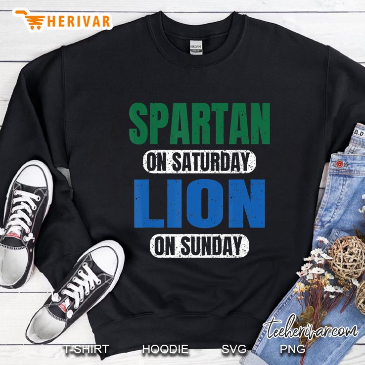 Spartan On Saturday Lion On Sunday Detroit Gift Ideas Funny Sweatshirt