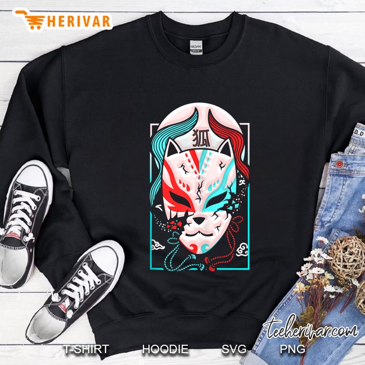 Vaporwave Synthwave Retrowave Traditional Kabuki Fox Mask Sweatshirt