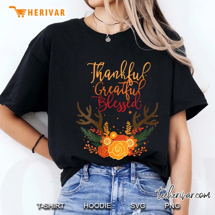 Womens Thankful Grateful Blessed Autumn Wreath Ladies Tee