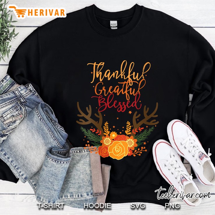 Womens Thankful Grateful Blessed Autumn Wreath Sweatshirt