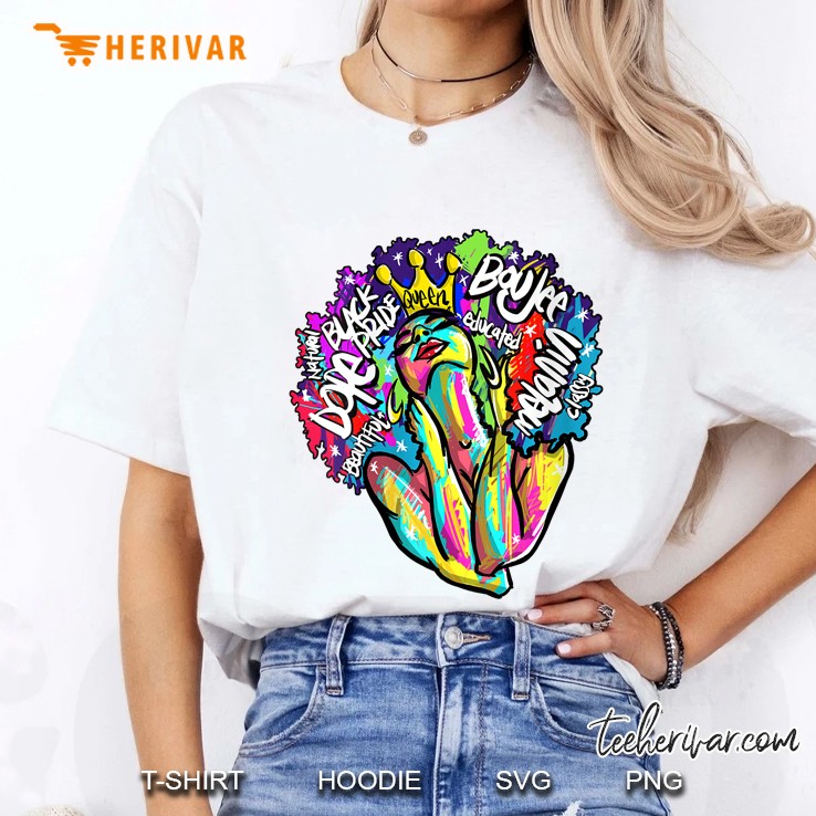 Womens Black Queen Retro Afro Words Melanin Unapologetically Dope Ladies Tee