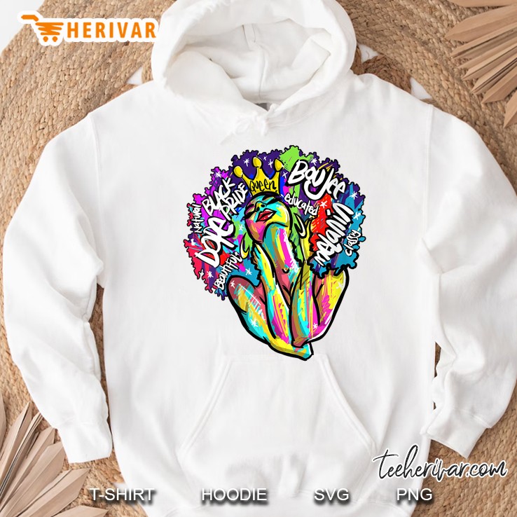 Womens Black Queen Retro Afro Words Melanin Unapologetically Dope Hoodie
