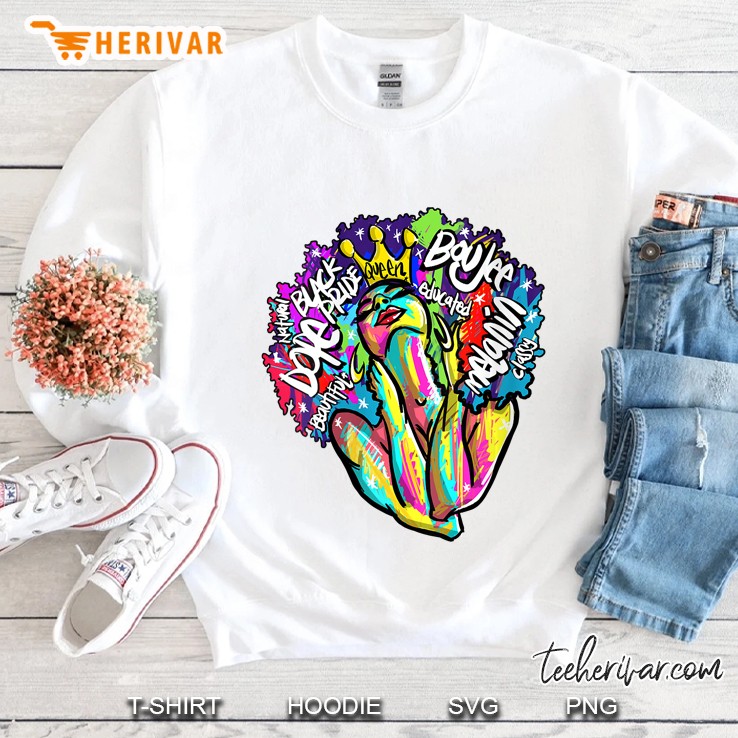 Womens Black Queen Retro Afro Words Melanin Unapologetically Dope Sweatshirt