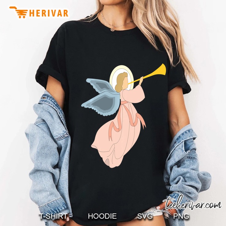 Christmas Angel Wings Trumpet Holiday Heaven Ladies Tee