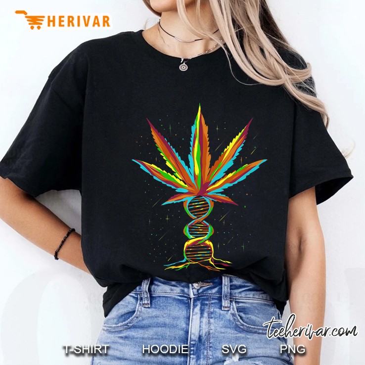 Dna Weed Plant In Space Art Gift For Stoner Weed Grower Premium Ladies Tee