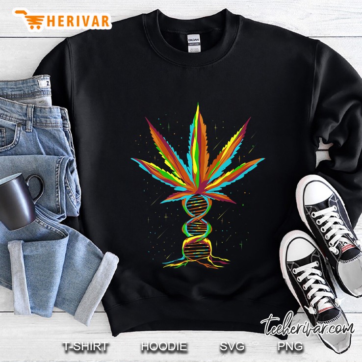 Dna Weed Plant In Space Art Gift For Stoner Weed Grower Premium Sweatshirt