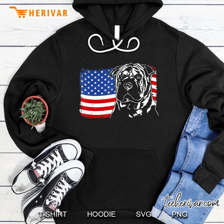 Proud Chinese Shar-Pei American Flag Patriotic Dog Gift Hoodie