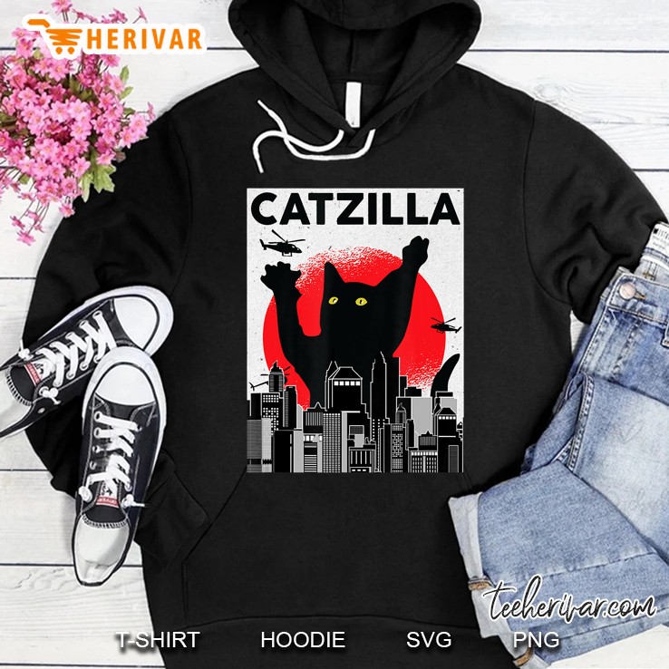 Vintage Catzilla - Japanese Cat Style - Retro Sunset Kitten Hoodie