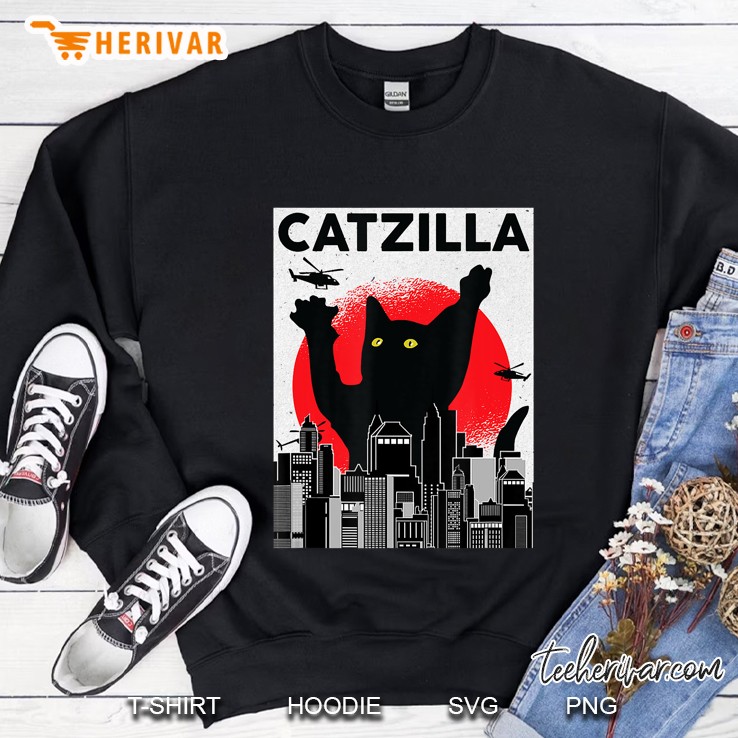 Vintage Catzilla - Japanese Cat Style - Retro Sunset Kitten Sweatshirt