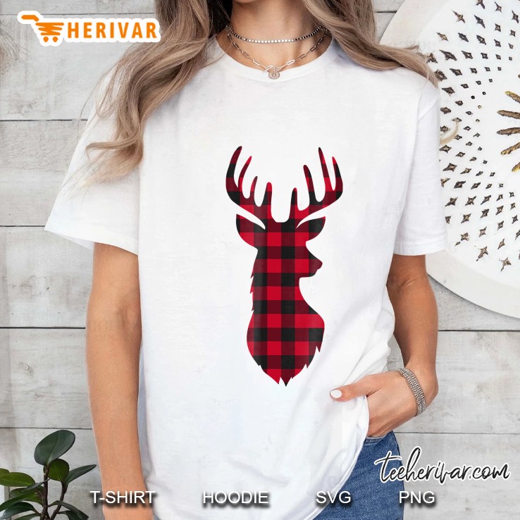 Christmas Buffalo Plaid Deer Head Tee For Women Men Youth Ladies Tee
