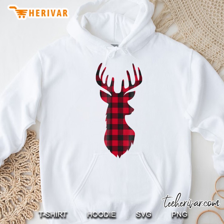 Christmas Buffalo Plaid Deer Head Tee For Women Men Youth Hoodie