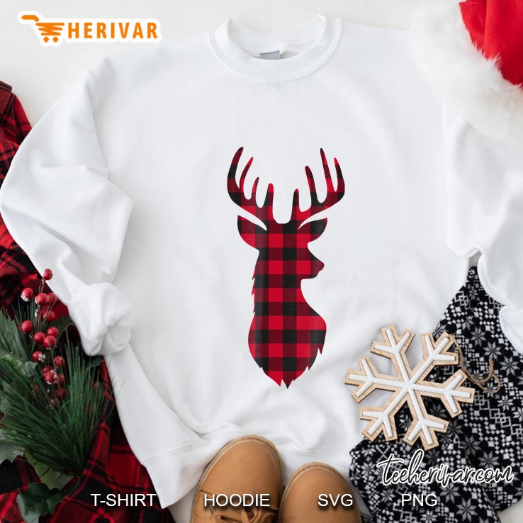 Christmas Buffalo Plaid Deer Head Tee For Women Men Youth Sweatshirt
