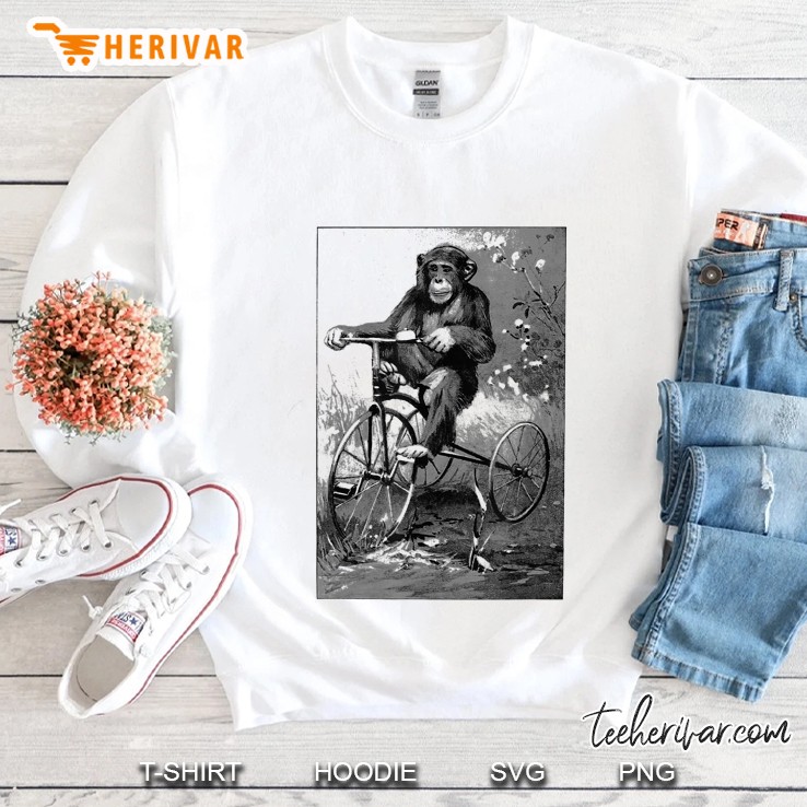 Monkey Riding Tricycle Tshirt Art-Vintage Chimp Funny Monkey Sweatshirt