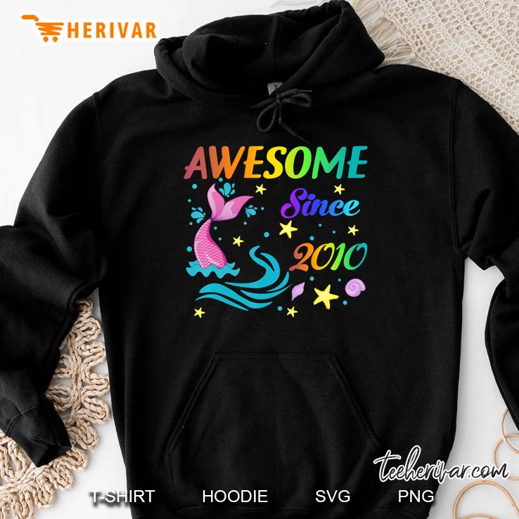 Awesome Since 2010-10Th Mermaid Birthday Girls Party Hoodie