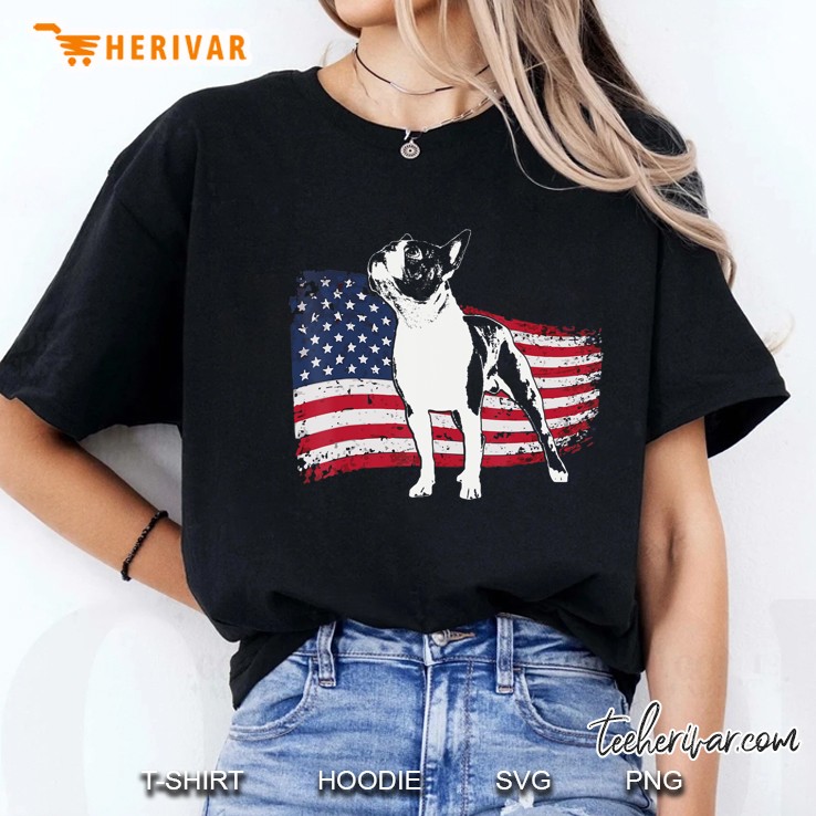 Boston Terrier Patriotic American Flag Ladies Tee