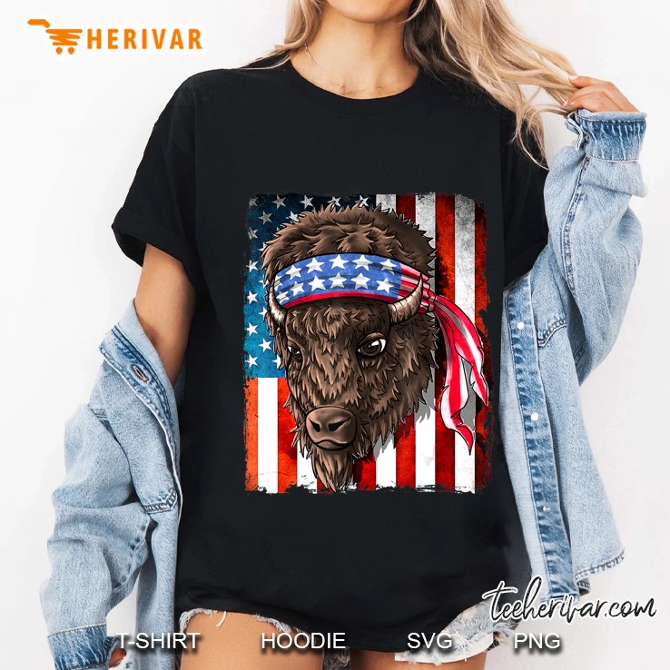 Buffalo -American Flag Western Animal Buffalo Bison Men Ladies Tee