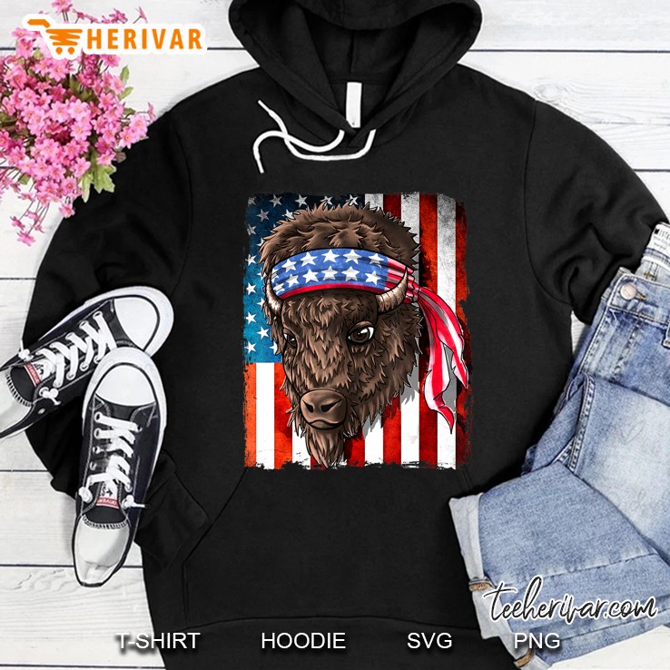 Buffalo -American Flag Western Animal Buffalo Bison Men Hoodie