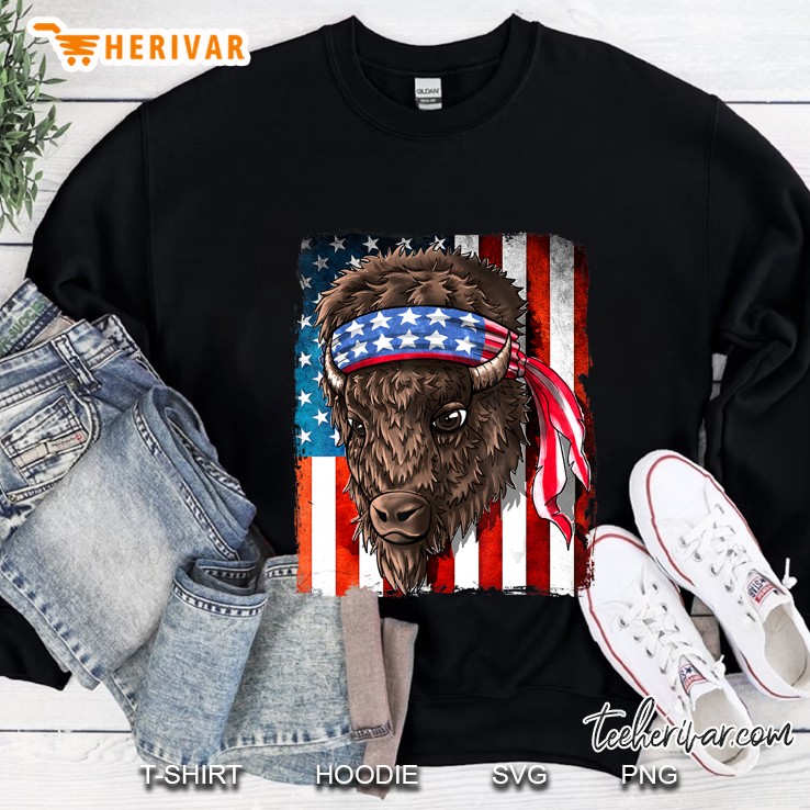 Buffalo -American Flag Western Animal Buffalo Bison Men Sweatshirt