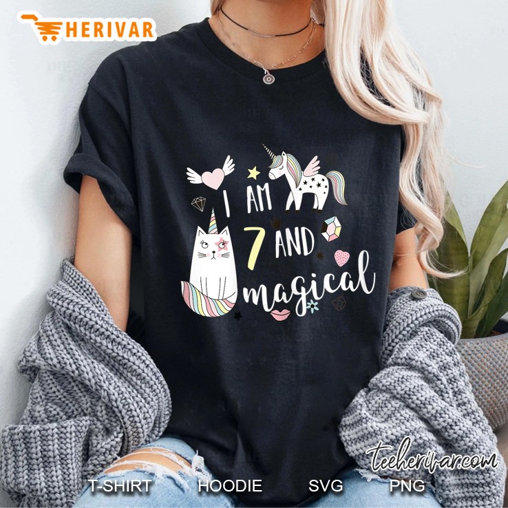 Cute 7 Year Old Girl Caticorn Birthday Hoodie