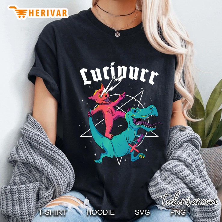 Lucipurr Satanic Cat Riding Trex Dinosaur Sigil Of Lucifer Hoodie