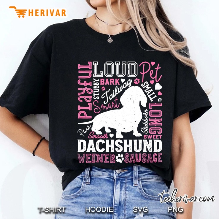 Dachshund Typography Funny Word Art Dog Lover Men Women Gift Ladies Tee