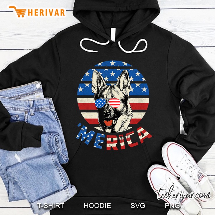 German Shepherd American Flag Merica Retro Usa Sunglasses Hoodie