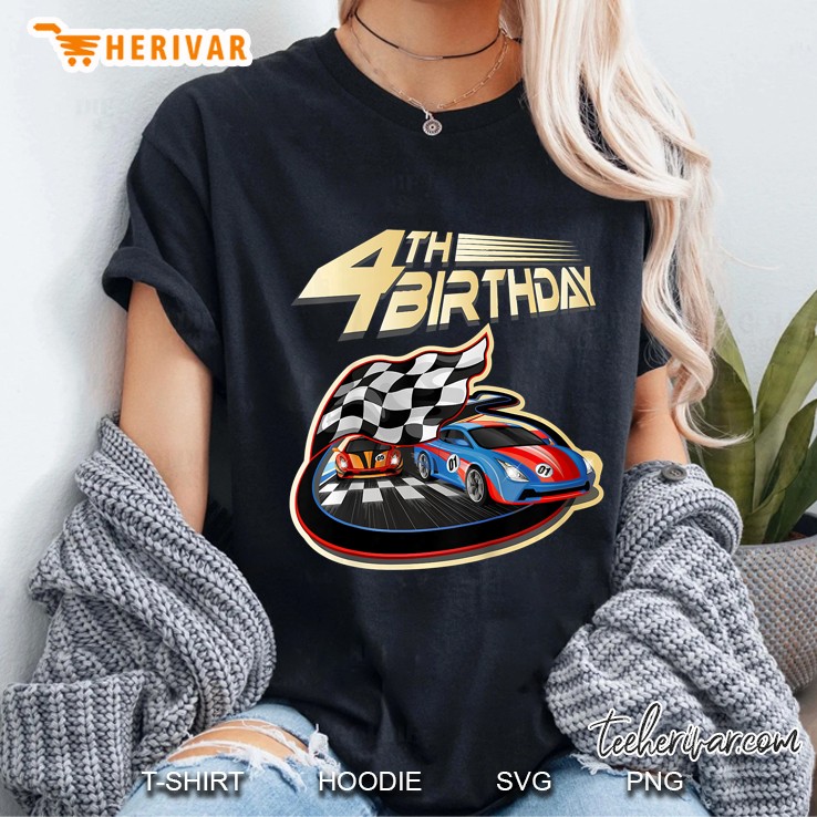 Kids Race Car 4Th Birthday 4 Years Old Kids Gifts Ladies Tee